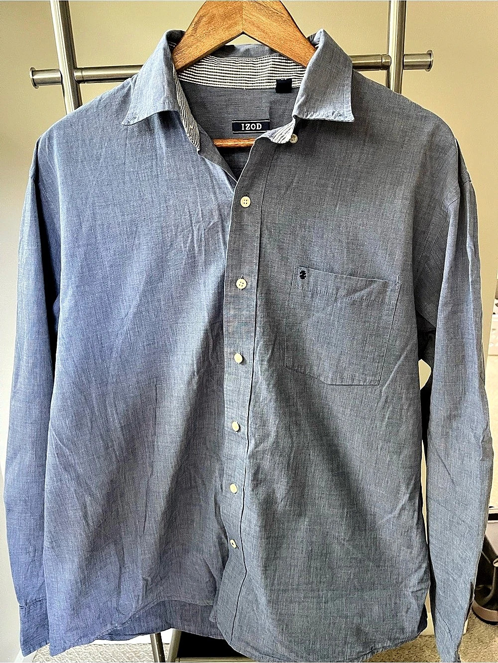 IZOD Men's Long Sleeve Button Down Blue Large